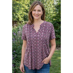 Westport Women's size Large Blue Red Blouse V-neck